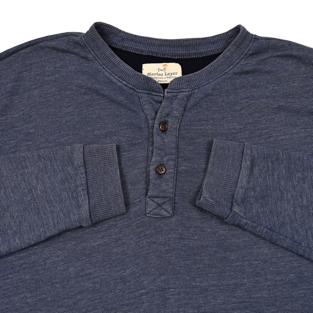 Marine Layer Henley Shirt Mens Medium Blue Long Sleeve Tri-Blend Soft Casual